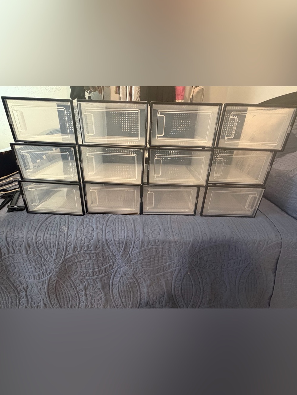 Collapsible Clear Front Storage Drawers - Black Frame, Clear Front. Set of 12